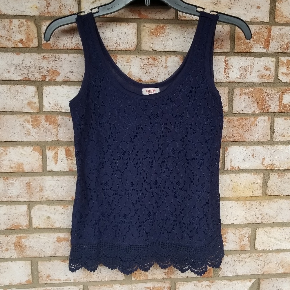 Navy Blue Scalloped Lace Tank Top